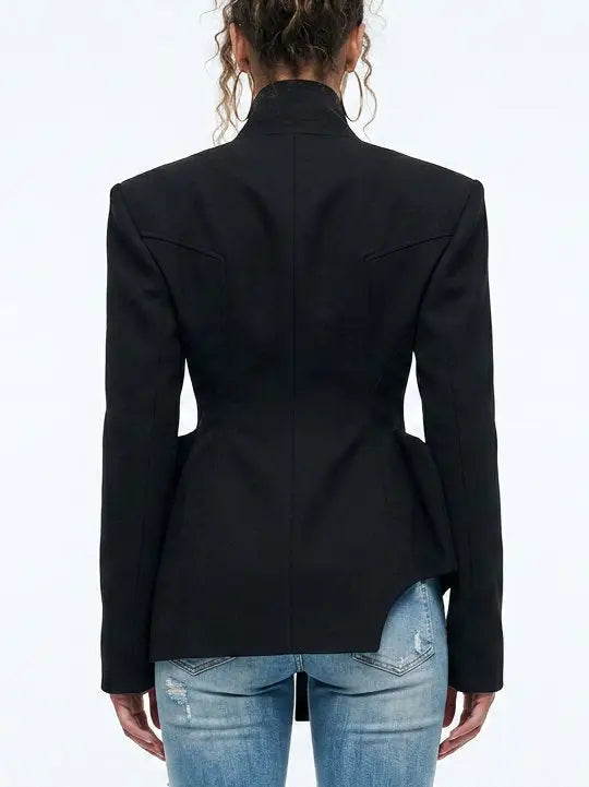 Sculptural High Collar Blazer with Metal Fastenings - Jackets