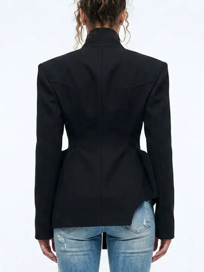 Sculptural High Collar Blazer with Metal Fastenings - Jackets