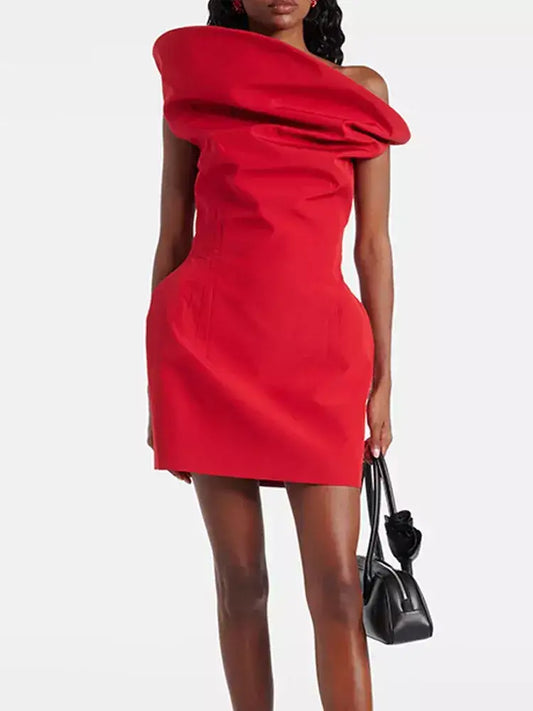Sculptural Off-Shoulder Mini Dress - Dresses