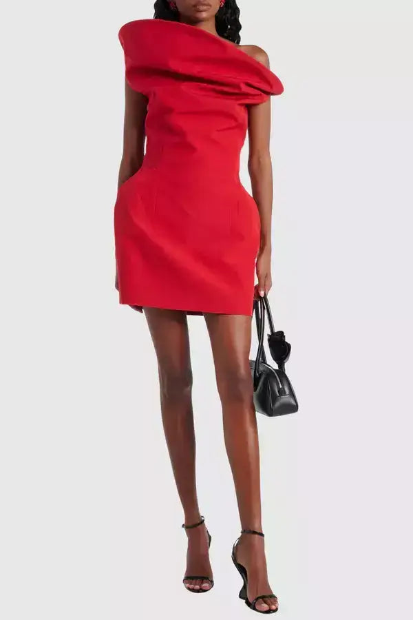 Sculptural Off-Shoulder Mini Dress - Dresses