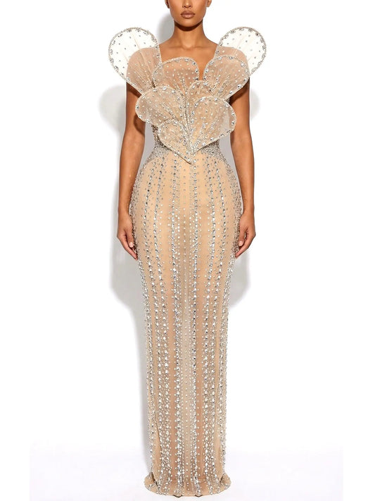 Sculptured Nude Rhinestone-Embellished Gown - S - Dresses