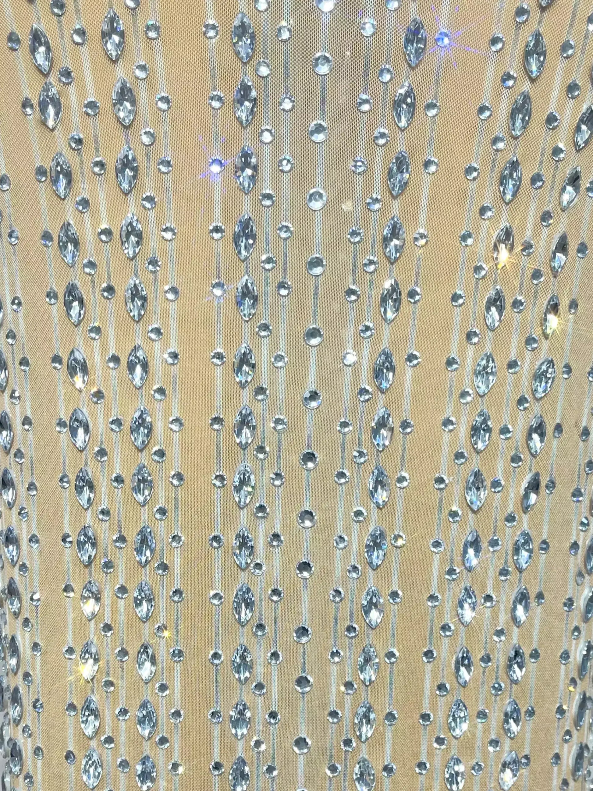 Sculptured Nude Rhinestone-Embellished Gown - Dresses