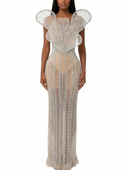Sculptured Nude Rhinestone-Embellished Gown - Dresses