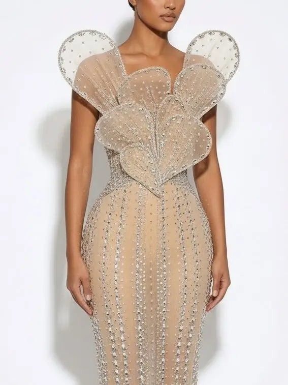 Sculptured Nude Rhinestone-Embellished Gown - Dresses