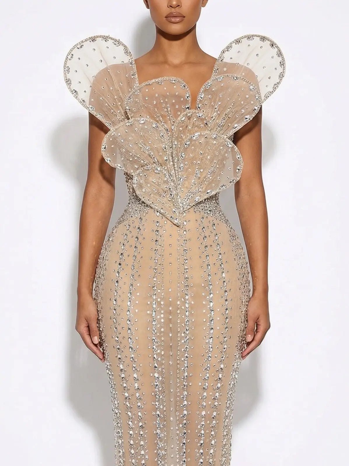Sculptured Nude Rhinestone-Embellished Gown - Dresses