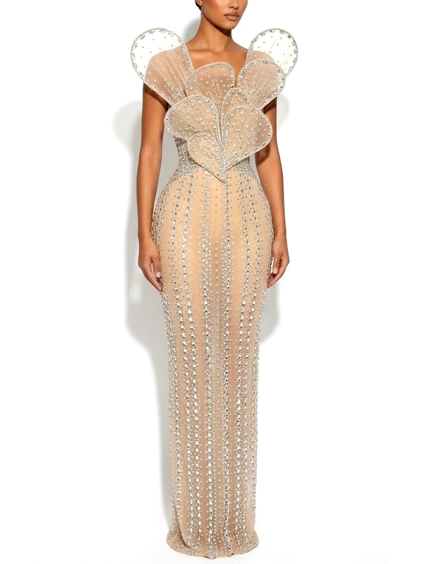 Sculptured Nude Rhinestone-Embellished Gown - Dresses