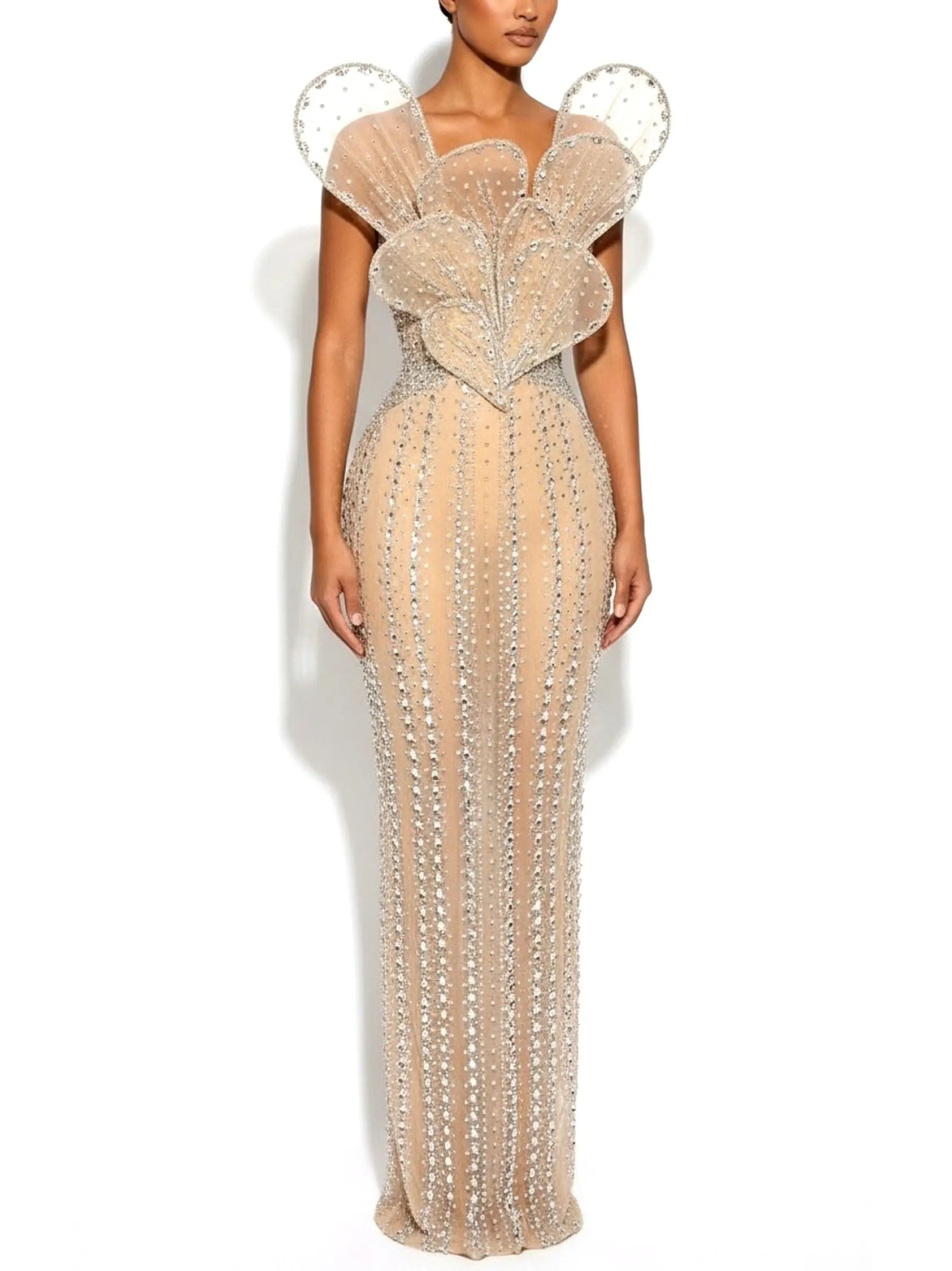 Sculptured Nude Rhinestone-Embellished Gown - Dresses