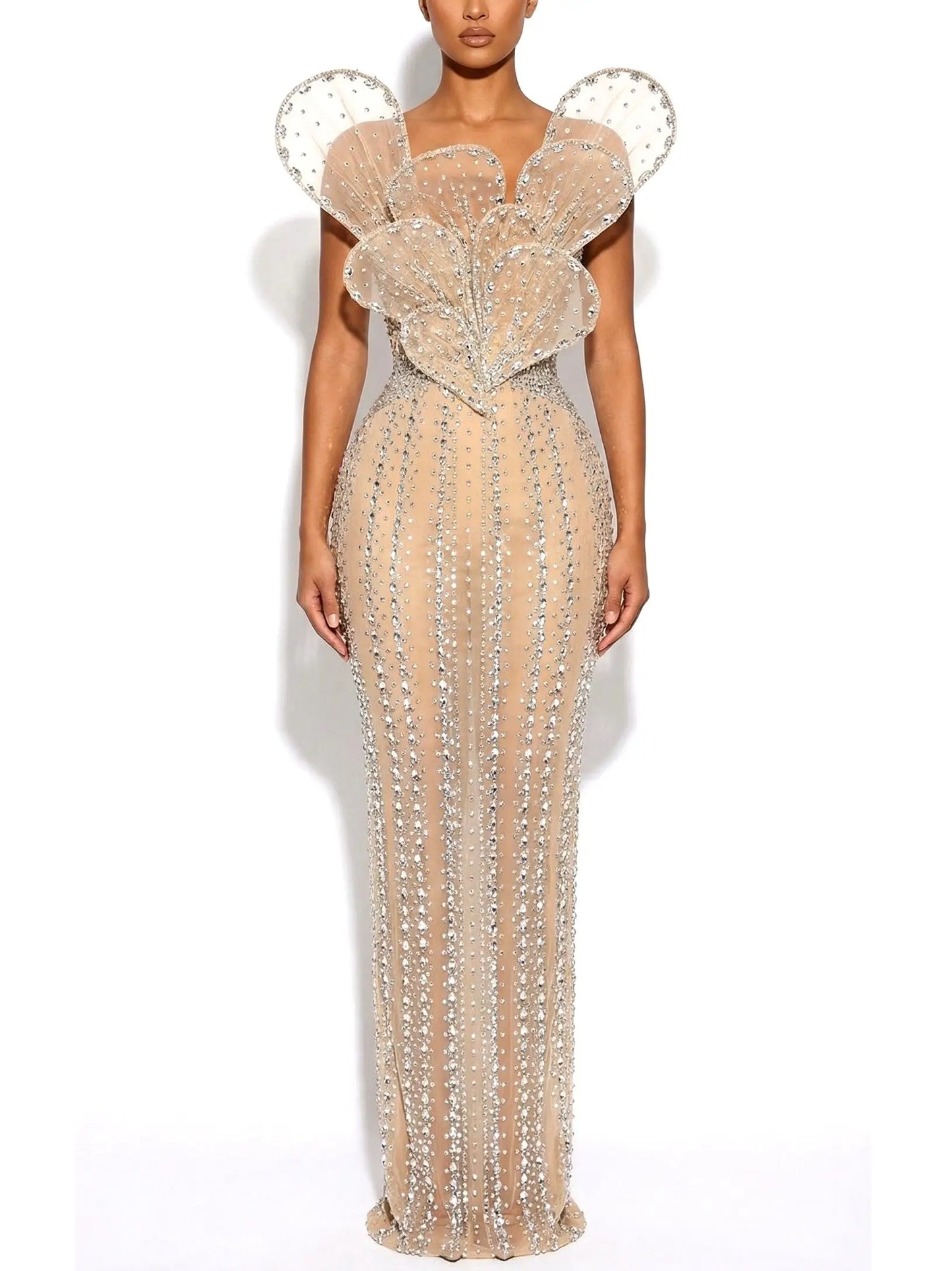 Sculptured Nude Rhinestone-Embellished Gown - Dresses