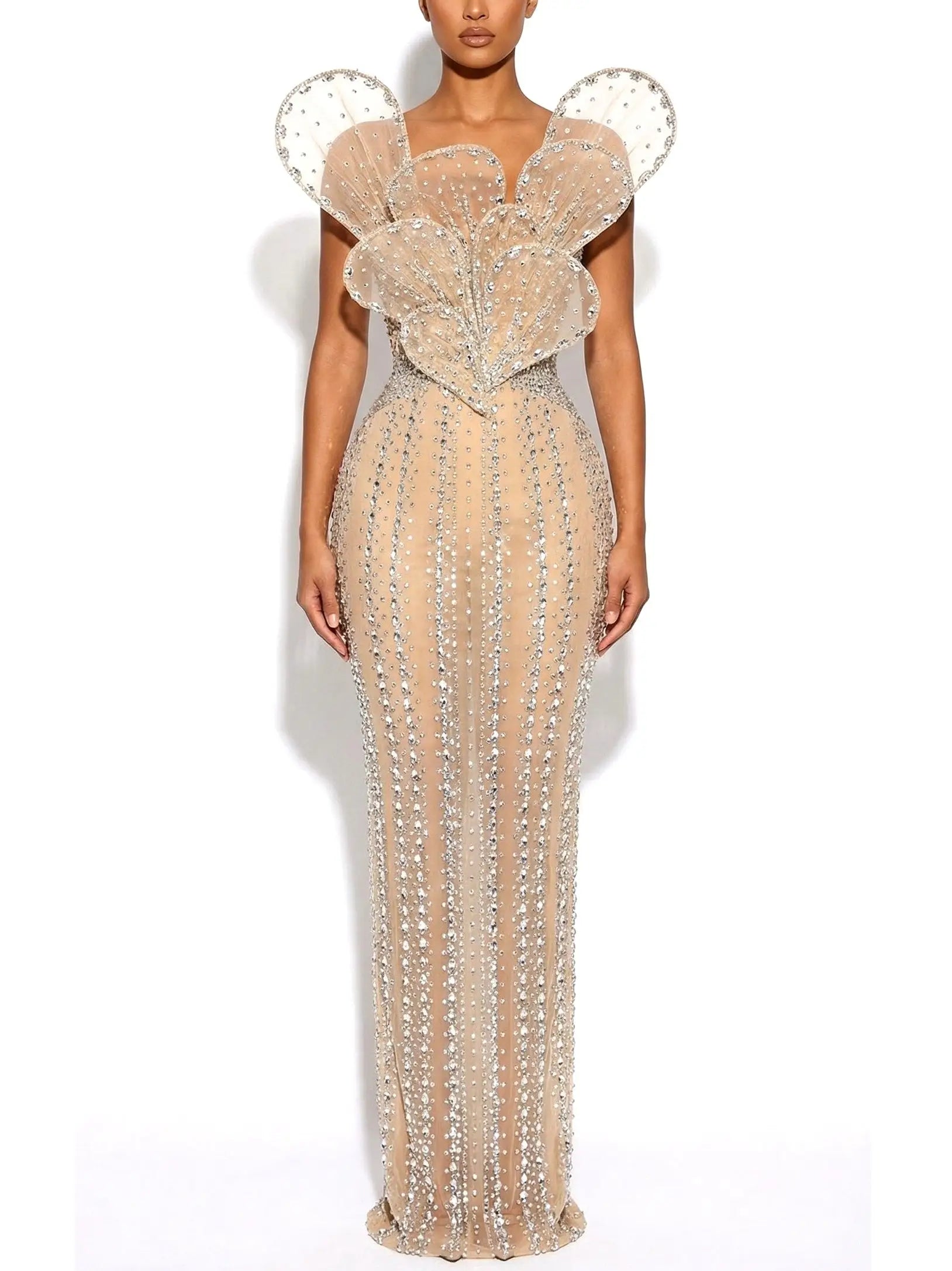 Sculptured Nude Rhinestone-Embellished Gown - Dresses