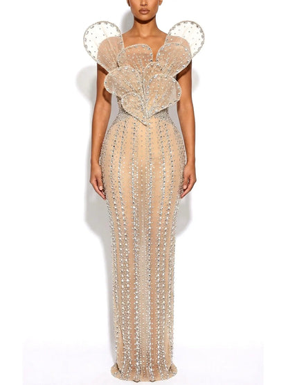 Sculptured Nude Rhinestone-Embellished Gown - Dresses