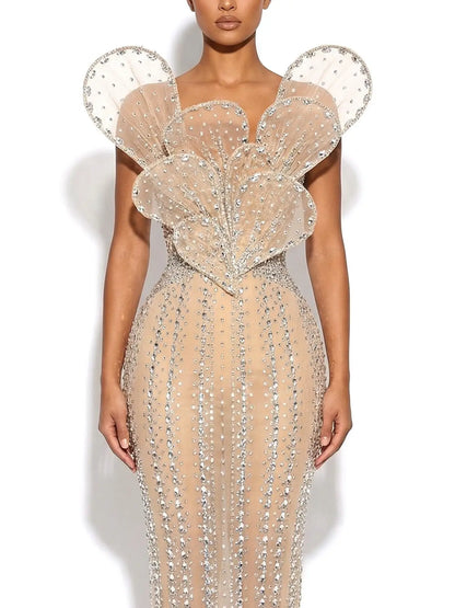Sculptured Nude Rhinestone-Embellished Gown - Dresses