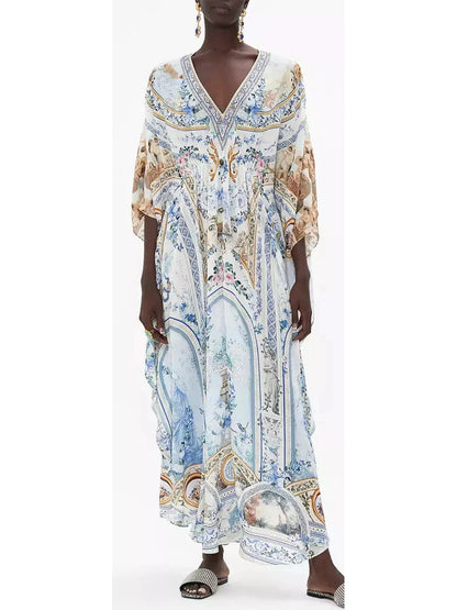 Season Of The Siren Gathered Waist Kaftan Dress - Branna Couture