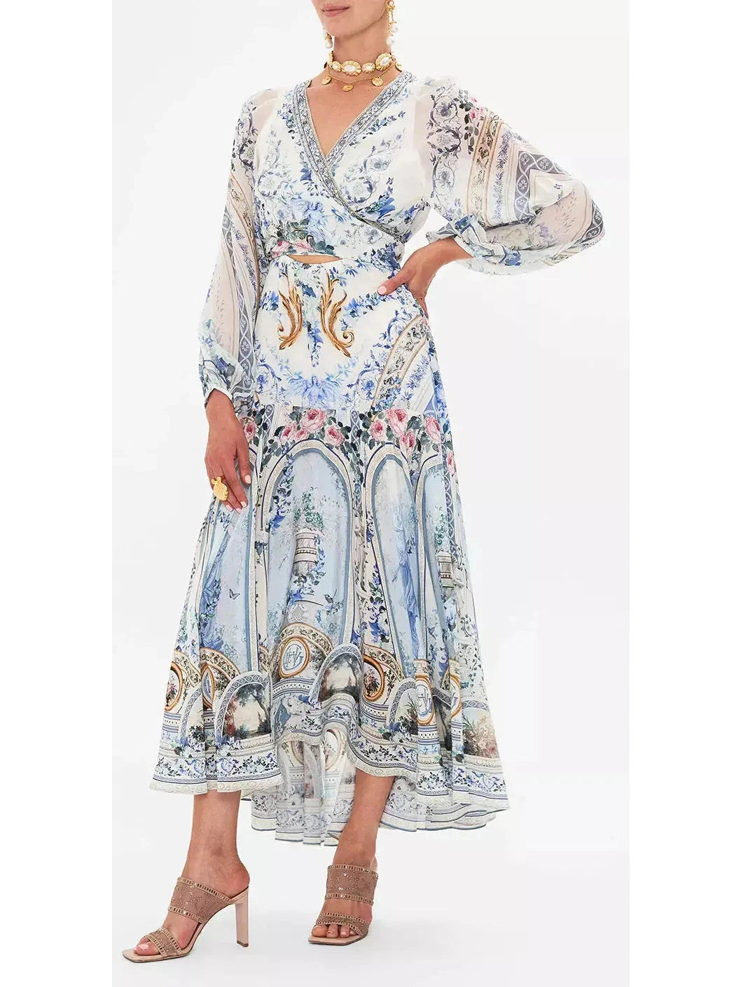 Season Of The Siren Wrap Tie Dress with Blouson Sleeves - Branna Couture