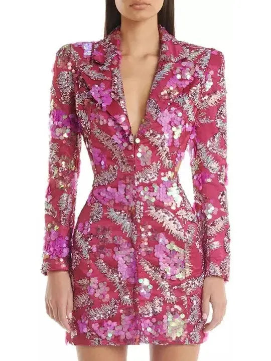 Sequin-Embellished Backless Mini Blazer Dress - Branna Couture