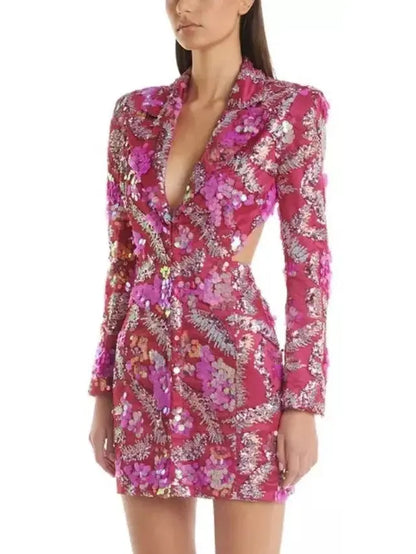 Sequin-Embellished Backless Mini Blazer Dress - Branna Couture