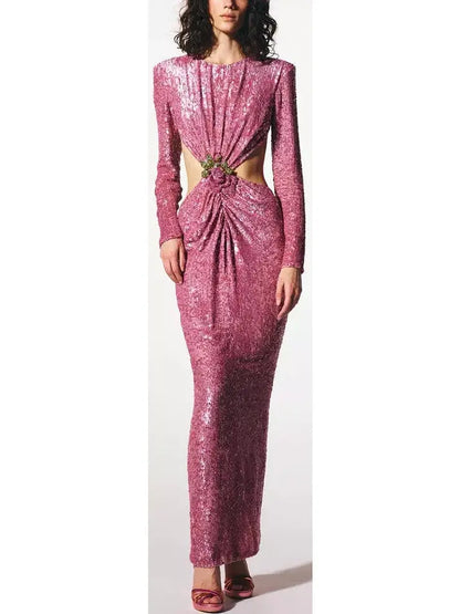 Sequin-Embellished Cutout Gown - Branna Couture