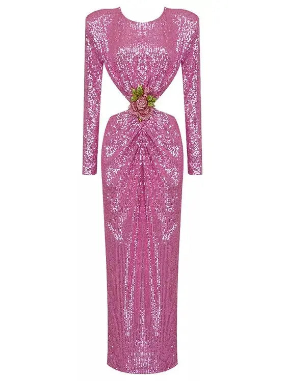 Sequin-Embellished Cutout Gown - Branna Couture