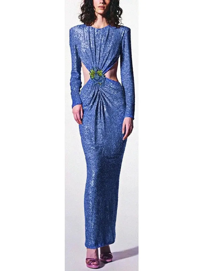 Sequin-Embellished Cutout Gown - Branna Couture