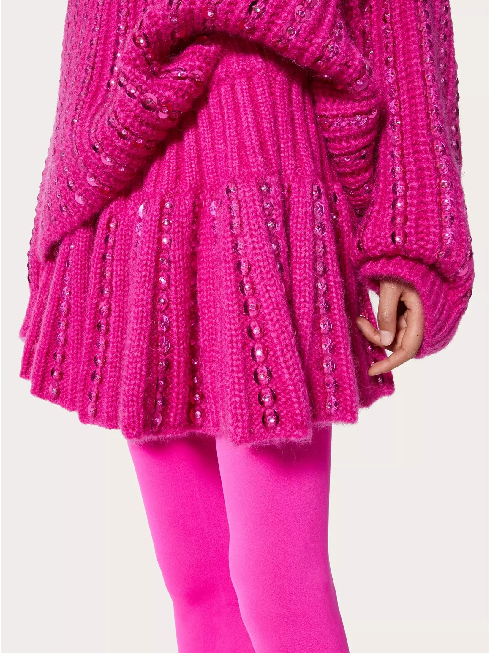 Sequin Embellished Knit Mini Skirt in Fuchsia Pink - Branna Couture