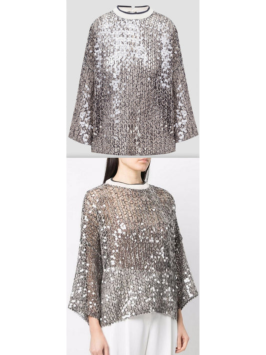 Sequin Embellished Open-Knit Cropped Sweater - Branna Couture