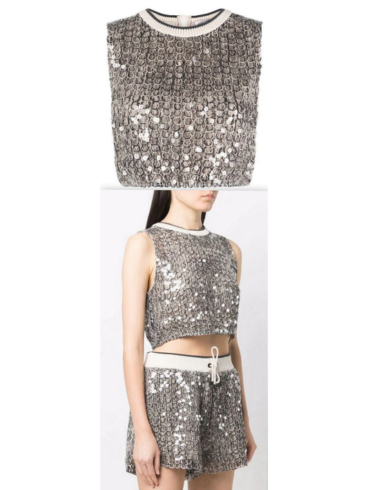 Sequin-Embellished Open-Knitted Top - Branna Couture