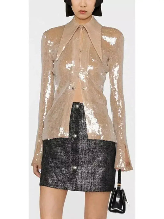 Sequin-Embellished Pointed-Collar Shirt - Branna Couture