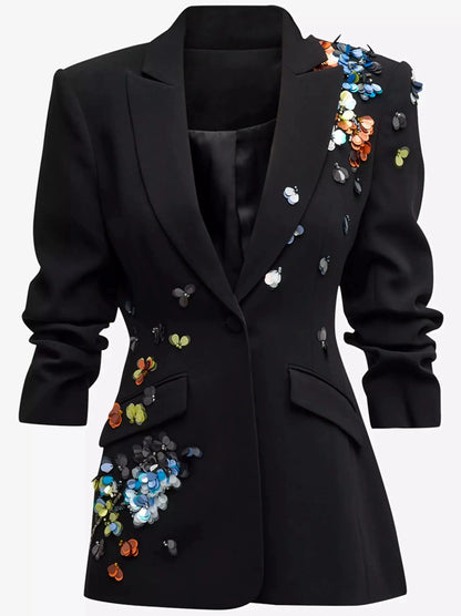 Sequin-Embellished Scrunched Black Blazer Branna Couture