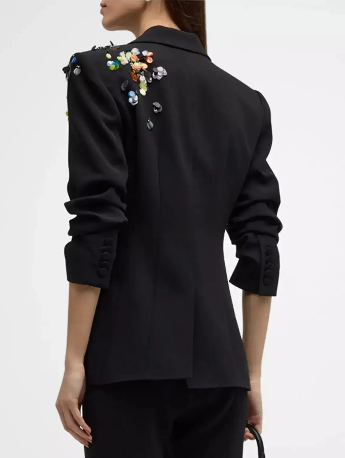 Sequin-Embellished Scrunched Black Blazer Branna Couture