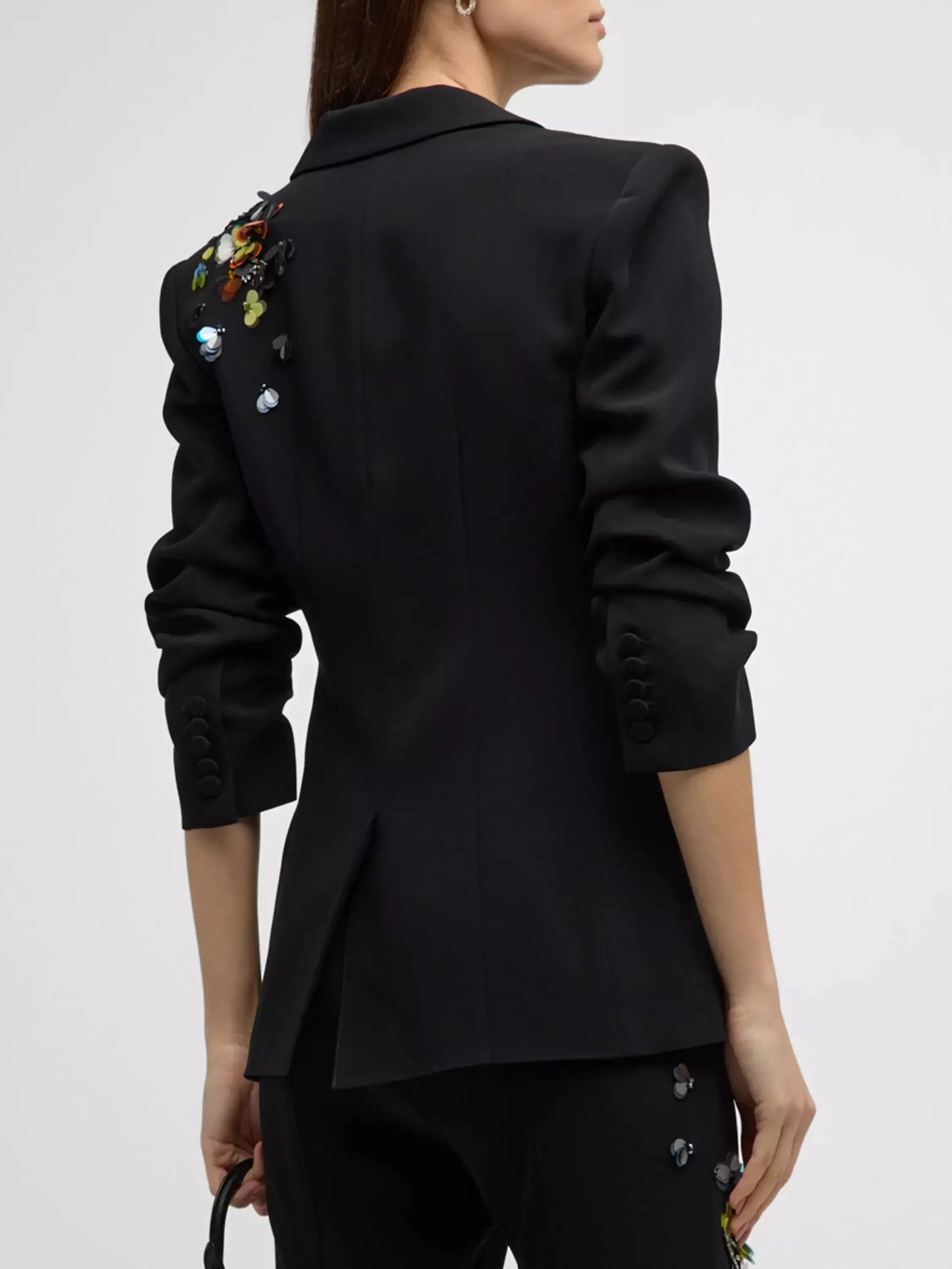 Sequin-Embellished Scrunched Black Blazer Branna Couture