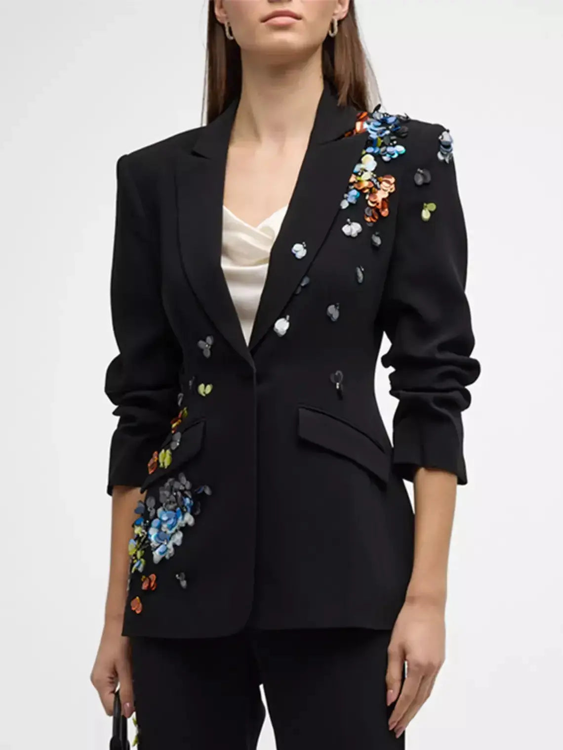 Sequin-Embellished Scrunched Black Blazer Branna Couture