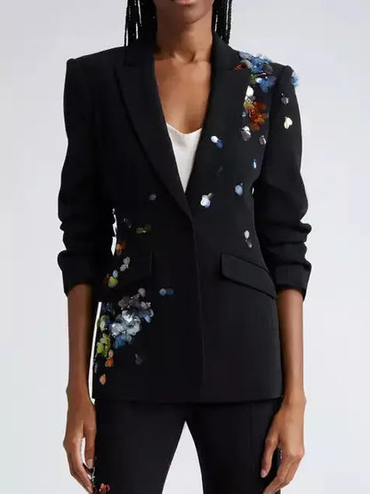 Sequin-Embellished Scrunched Black Blazer Branna Couture