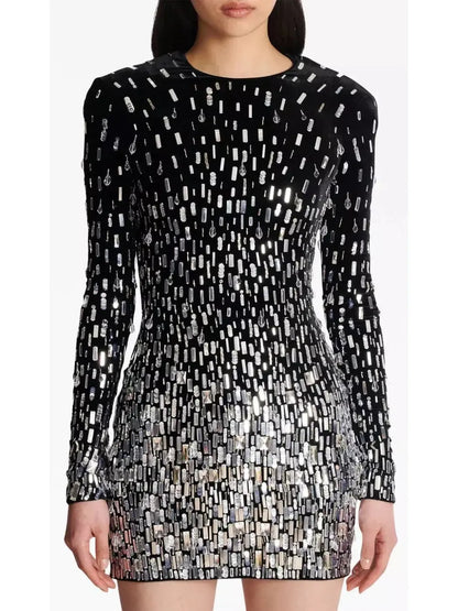 Sequin-Embellished Velvet Dress - Branna Couture