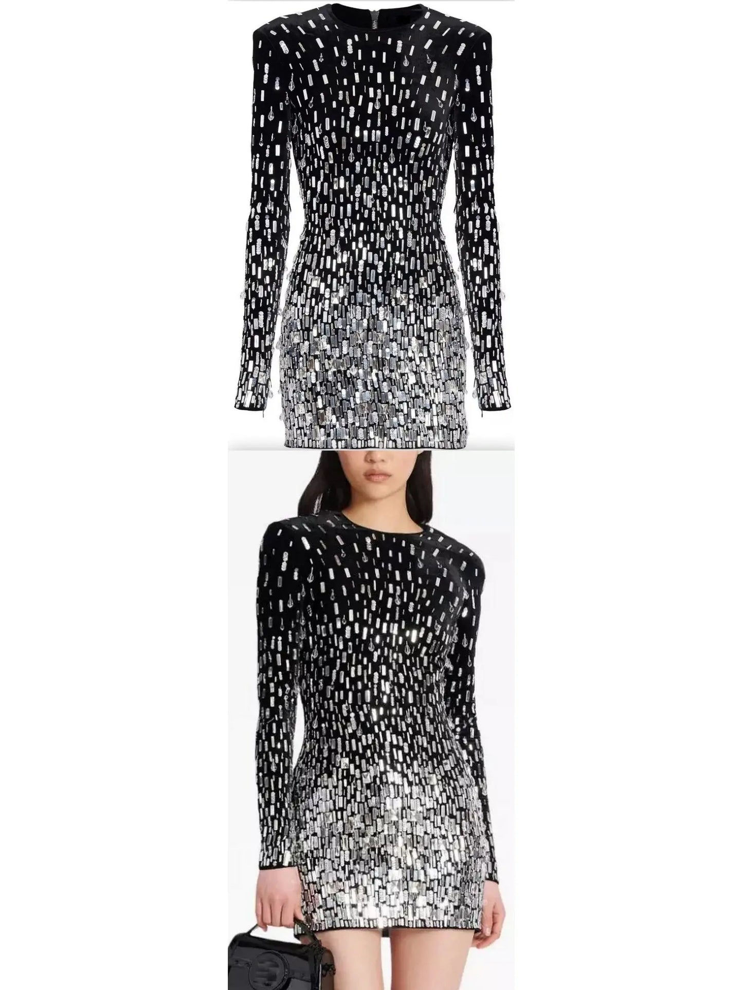 Sequin-Embellished Velvet Dress - Branna Couture