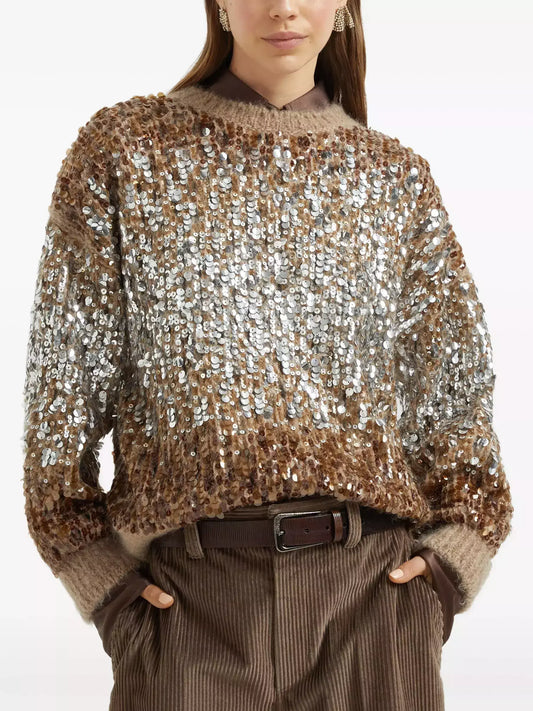 Sequin-Embellished Crew-Neck Sweater - Small - Sweaters & Knitwear
