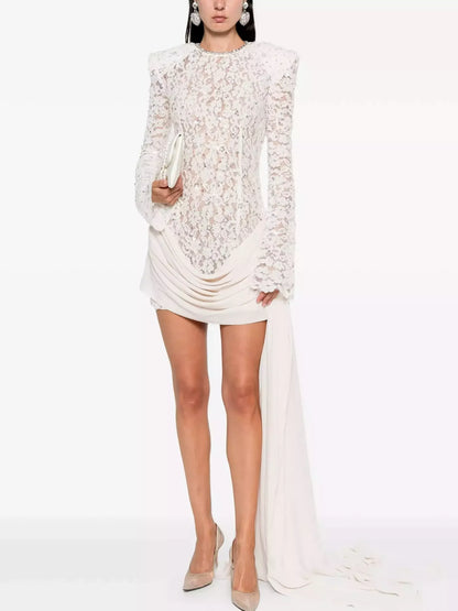 Sequin Embellished White Lace Mini Dress S Dresses