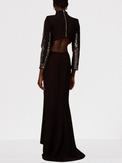 Sequin-Embellished Black Crop Top and Skirt Set - Suits & Sets