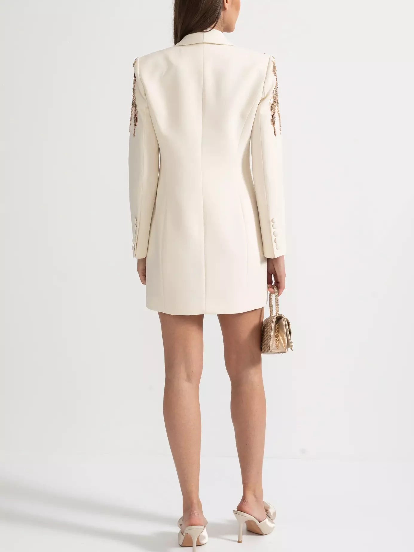 Sequin-Embellished Draped Cady Blazer Mini Dress