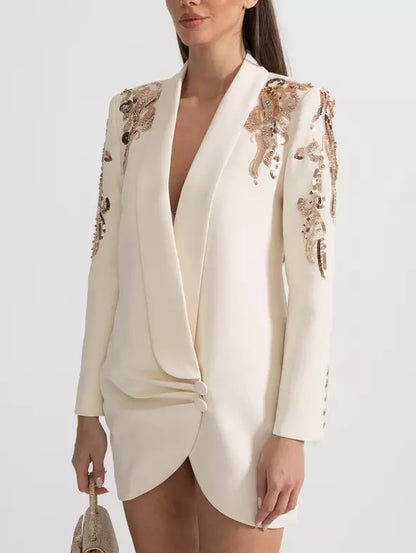 Sequin-Embellished Draped Cady Blazer Mini Dress