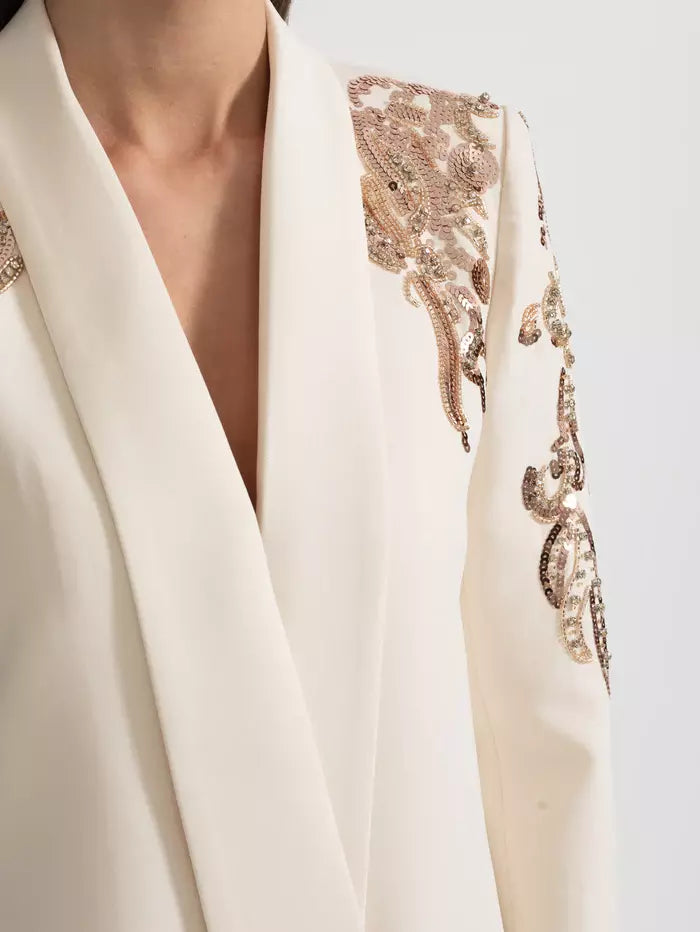 Sequin-Embellished Draped Cady Blazer Mini Dress