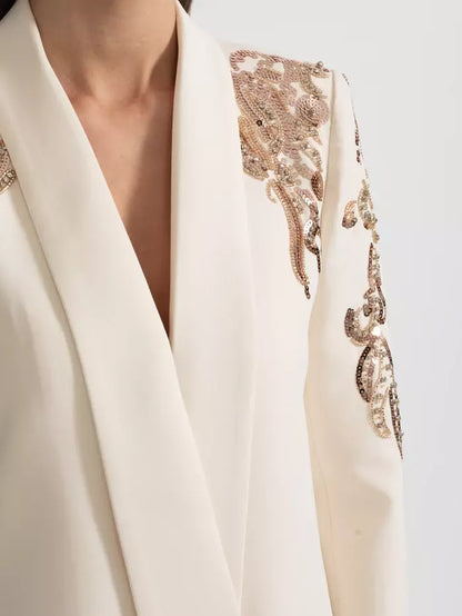 Sequin-Embellished Draped Cady Blazer Mini Dress