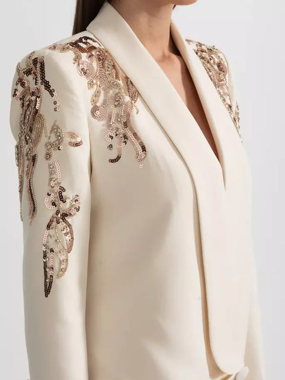 Sequin-Embellished Draped Cady Blazer Mini Dress