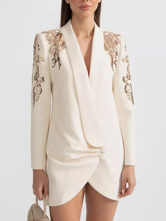 Sequin-Embellished Draped Cady Blazer Mini Dress
