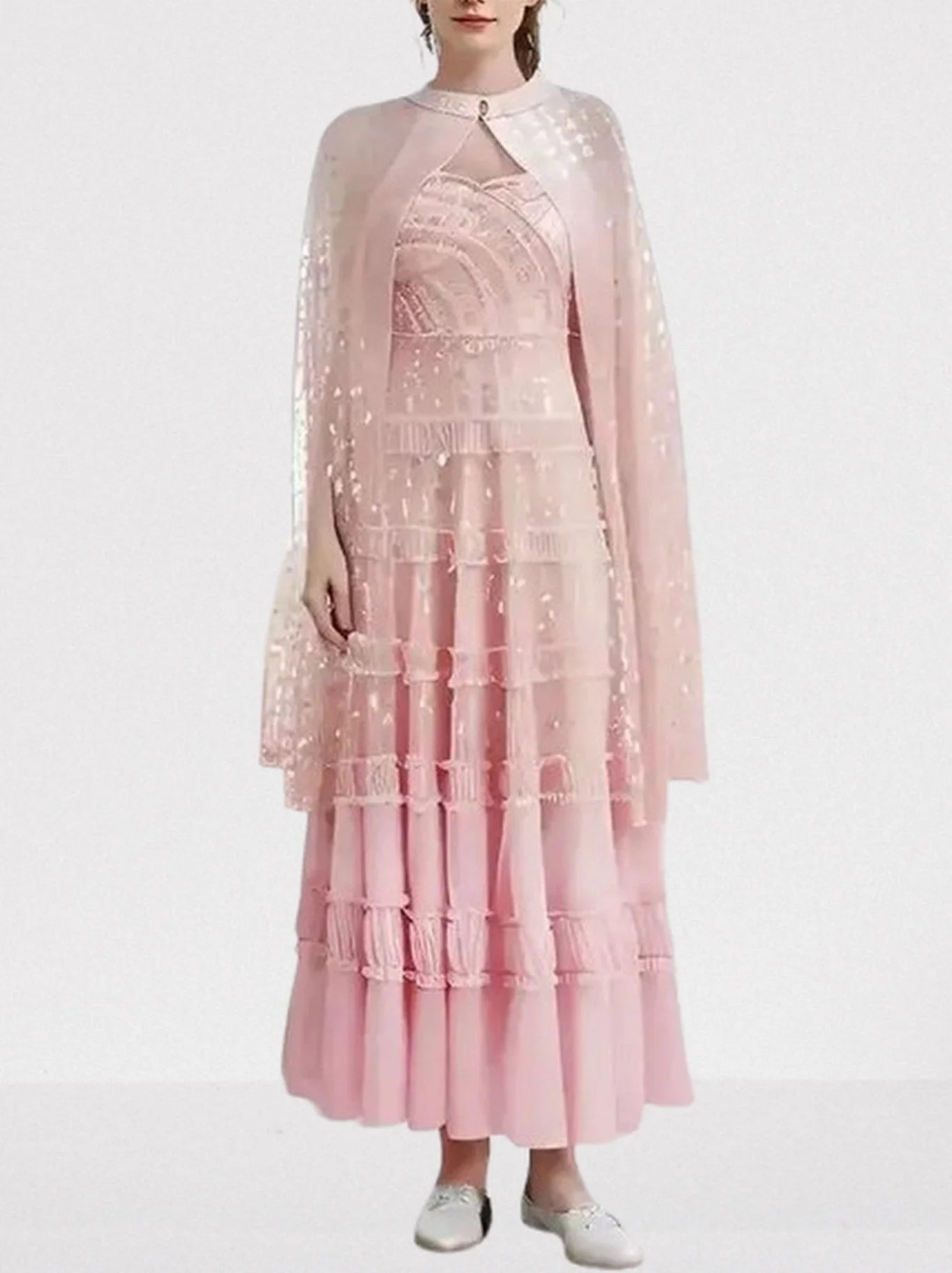 Sequin-Embellished Strapless Dress and Cape Set - S / Pink - Dresses