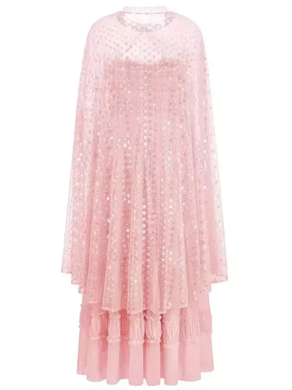 Sequin-Embellished Strapless Dress and Cape Set - Dresses