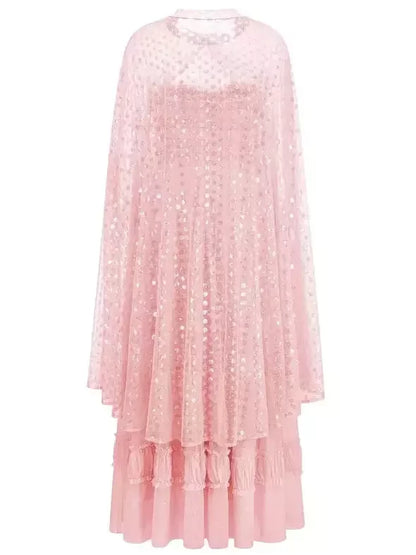Sequin-Embellished Strapless Dress and Cape Set - Dresses