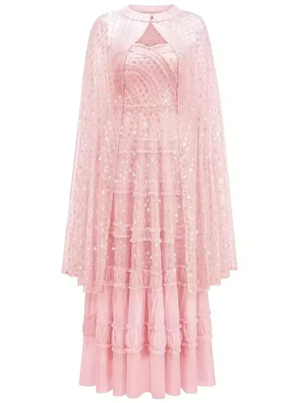 Sequin-Embellished Strapless Dress and Cape Set - Dresses