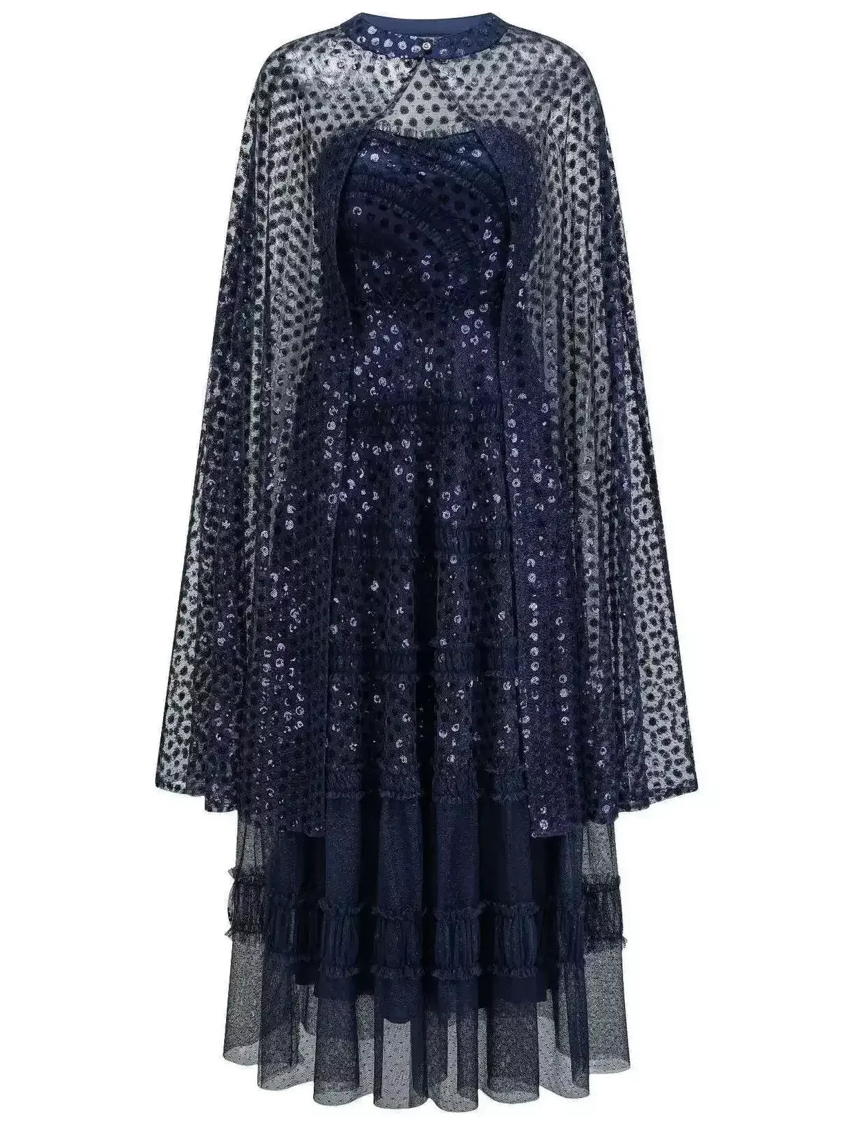 Sequin-Embellished Strapless Dress and Cape Set - Dresses