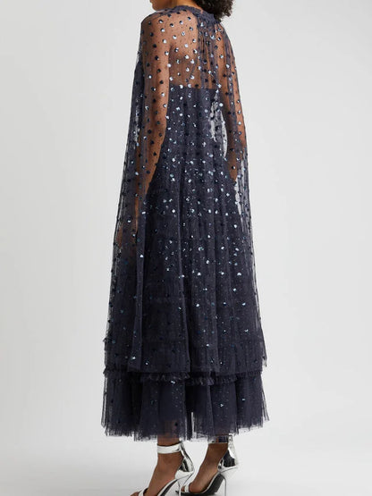 Sequin-Embellished Strapless Dress and Cape Set - Dresses