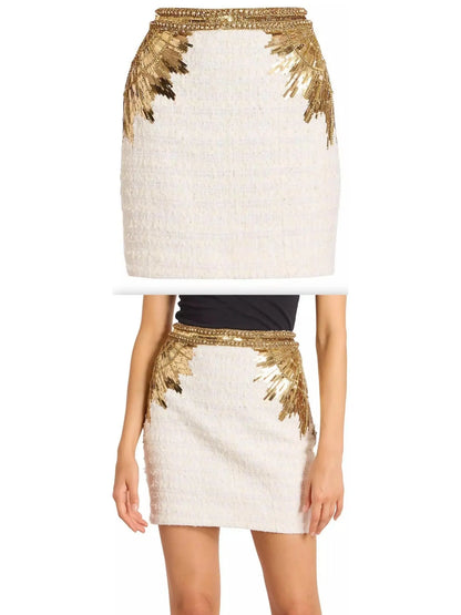 Sequin-Embroidered Tweed Mini Skirt - Branna Couture