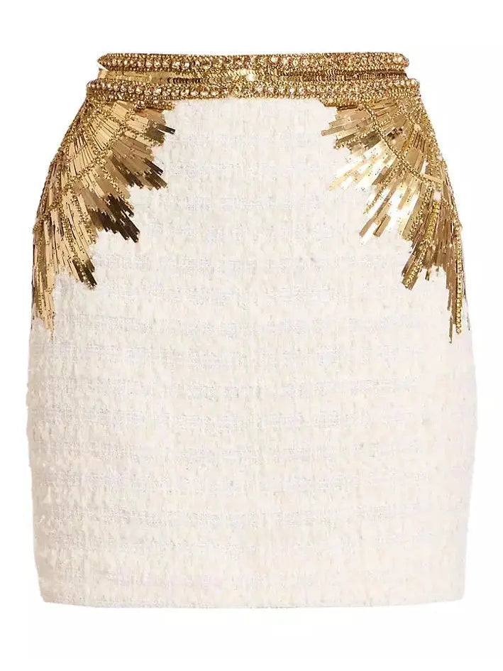 Sequin-Embroidered Tweed Mini Skirt - Branna Couture